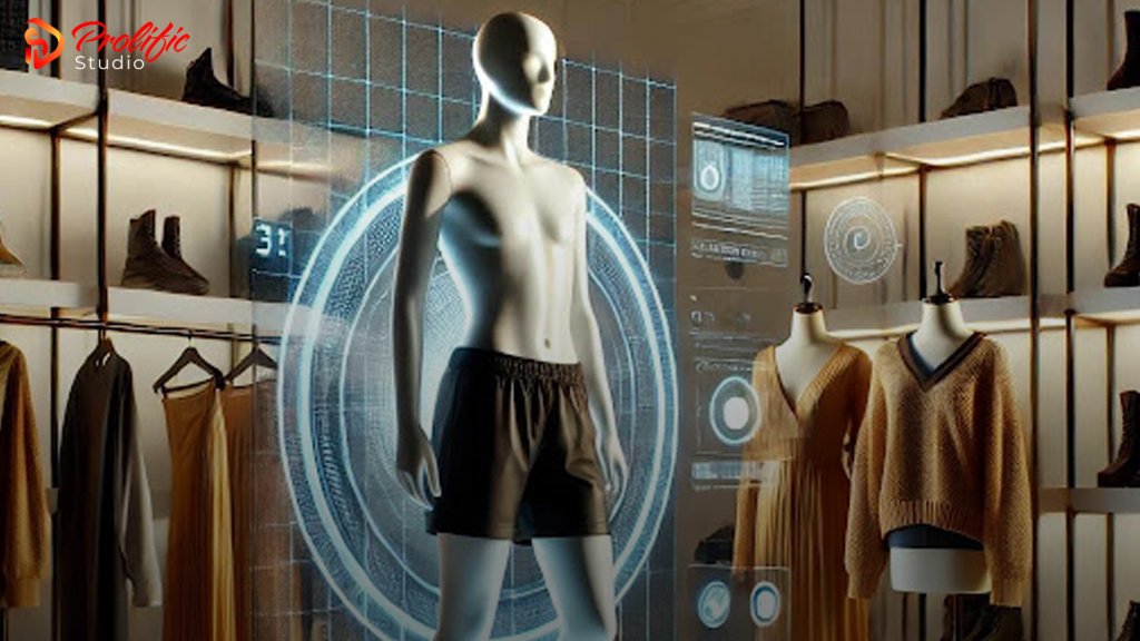 an interactive 3D animated virtual try on showing a virtual mannequin with shorts